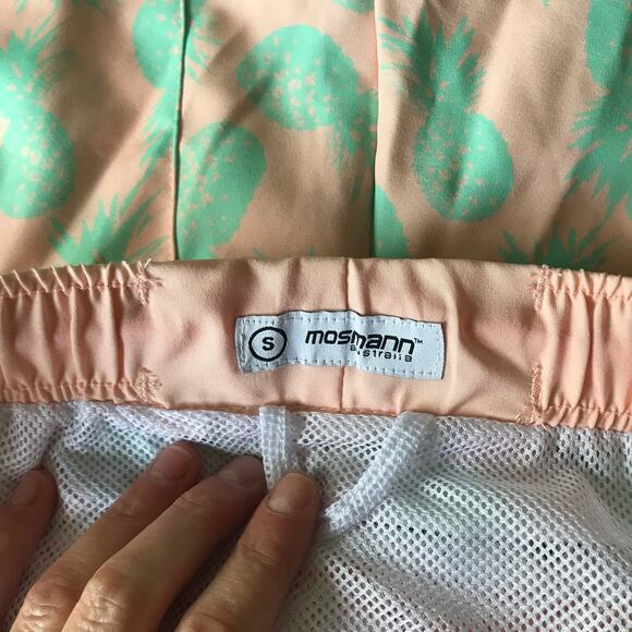 Mossman Australia Swim Trunk Small Peach Stretch Pineapple Volley Board 6 Inseam - Picture 9 of 11